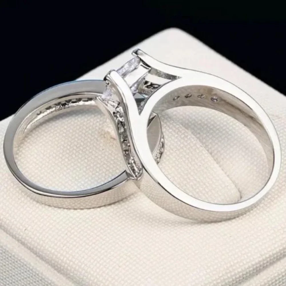 NEW 2PC/SET 925 STERLING SILVER DIAMOND RING, CUTE RING, SHINY RING. - Picture 6 of 7